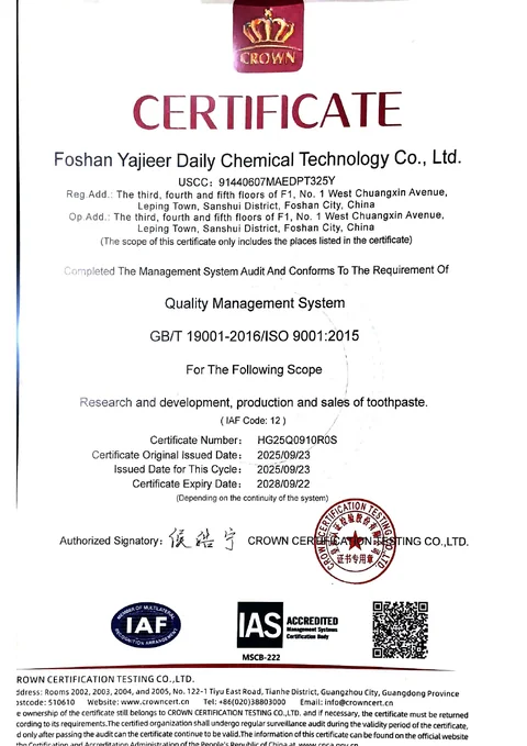 ISO 9001:2015 Quality Management System certificate